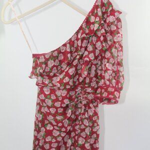 Women’s Vintage Dark Pink One Shoulder Red/Pink Floral Dress – Size 2